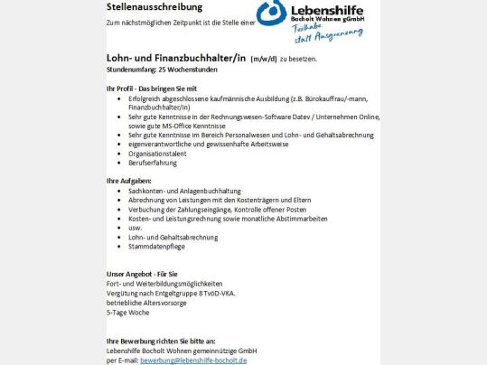 Neues Stellenangebot für unsere Lohn und Personalbuchhaltung