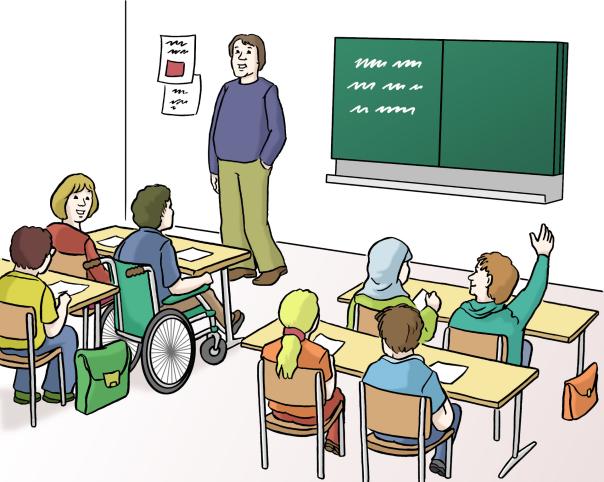 Schüler mit Behinderung bekommen Unterstützung, damit sie mit Kindern ohne Behinderung  auf eine gemeinsame Schule gehen können.